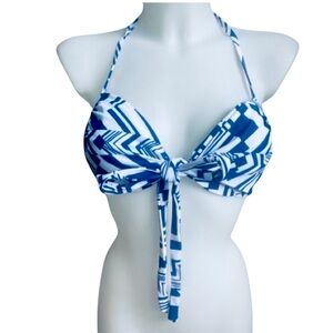 Victoria’s Sectet The Wrap Halter Underwire Padded Blue & White Bikini Top 34 B